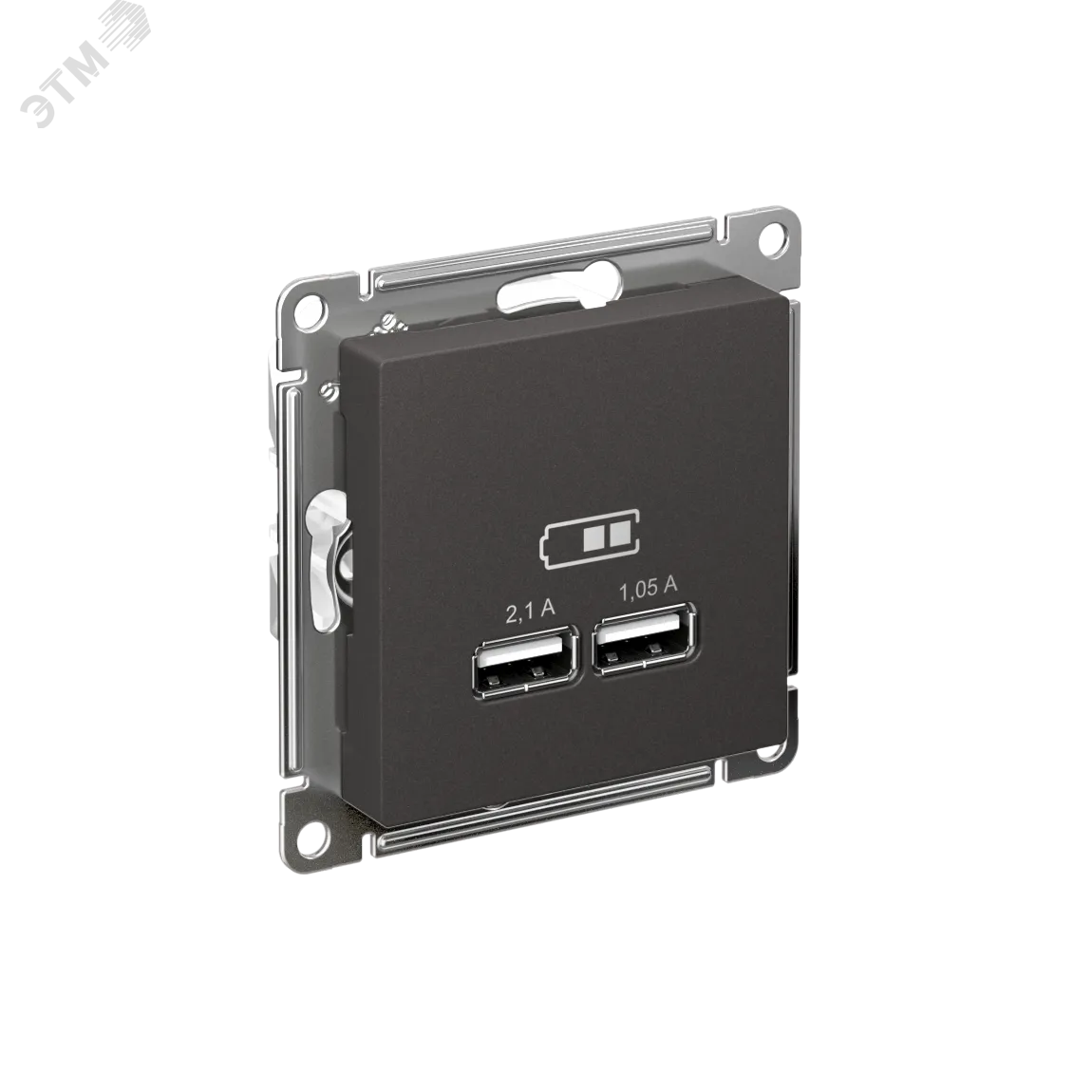 ATLASDESIGN USB РОЗЕТКА A+A, 5В/2,1 А, 2х5В/1,05 А, механизм, БАЗАЛЬТ ATN001433