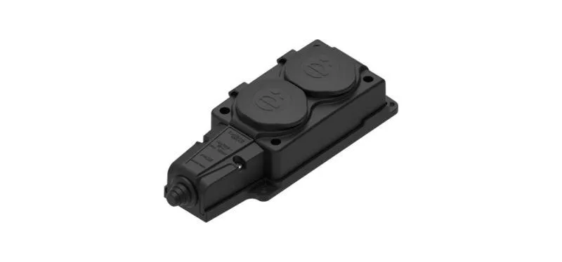 Колодка MultiSet 2х розетка 2К+З 16А/250В IP44 каучуковая черн. SE MST4102BK