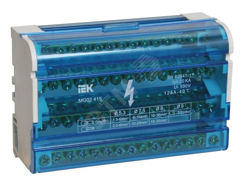 Шина на DIN-рейку в корпусе (кросс-модуль) ШНК 4х15 3L+PEN YND10-4-15-125