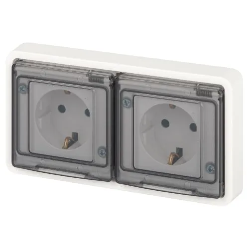 Розетка Эксперт 11-2523-01 2х2P+E гориз. IP55 16А-250В СУ бел. Эра Б0063276