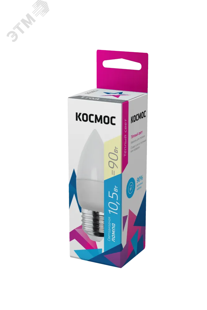 Лампа светодиодная 10.5Вт свеча 3000К тепл. бел. E27 220В КОСМОС LkecLED10.5wCNE2730
