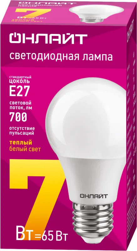 Лампа светодиодная 71 647 OLL-A60-7-230-2.7K-E27 7Вт грушевидная 2700К тепл. бел. E27 525лм 220-240В 71647