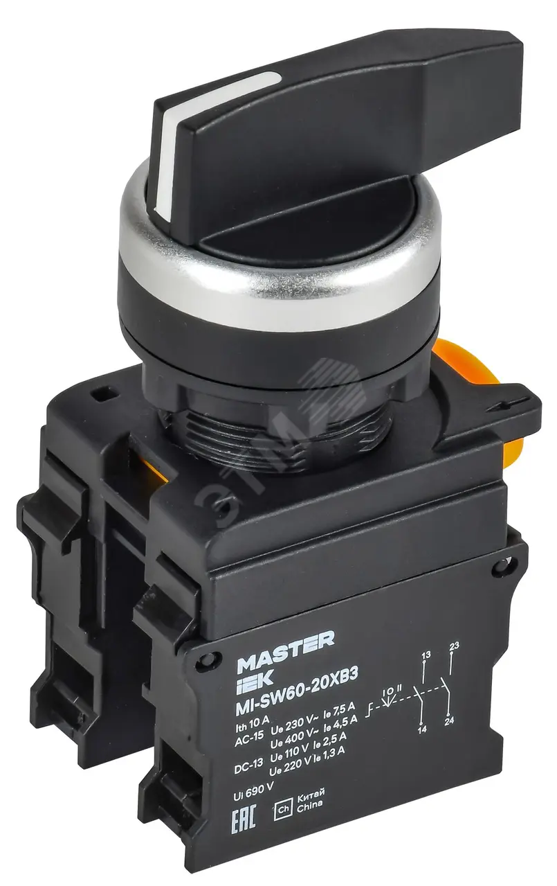 Переключатель длин. ручка 3 полож. 2NO ч-рный MASTER IEK MI-SW60-20XB3-4-25-3-K02