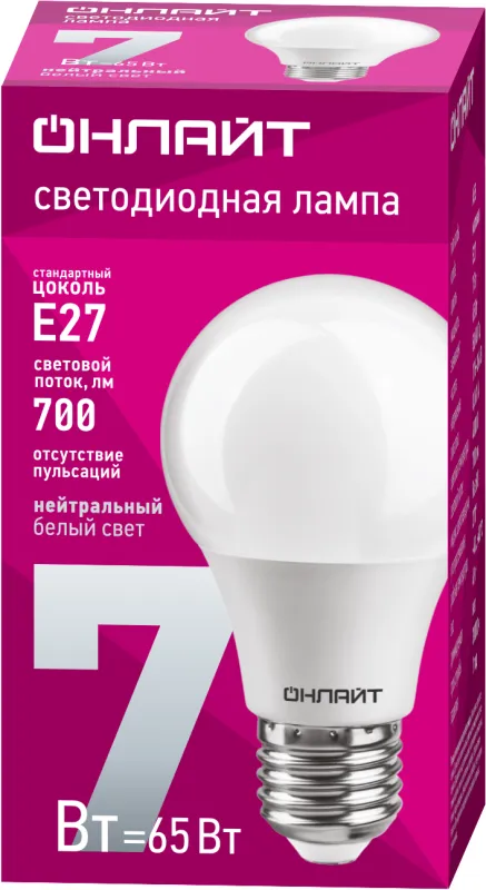 Лампа светодиодная 71 648 OLL-A60-7-230-4K-E27 7Вт грушевидная 4000К нейтр. бел. E27 610лм 220-240В 71648