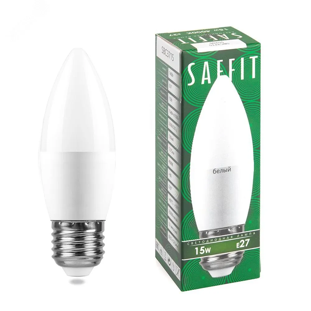 Лампа светодиодная LED 15вт Е27 белый матовая свеча 55206