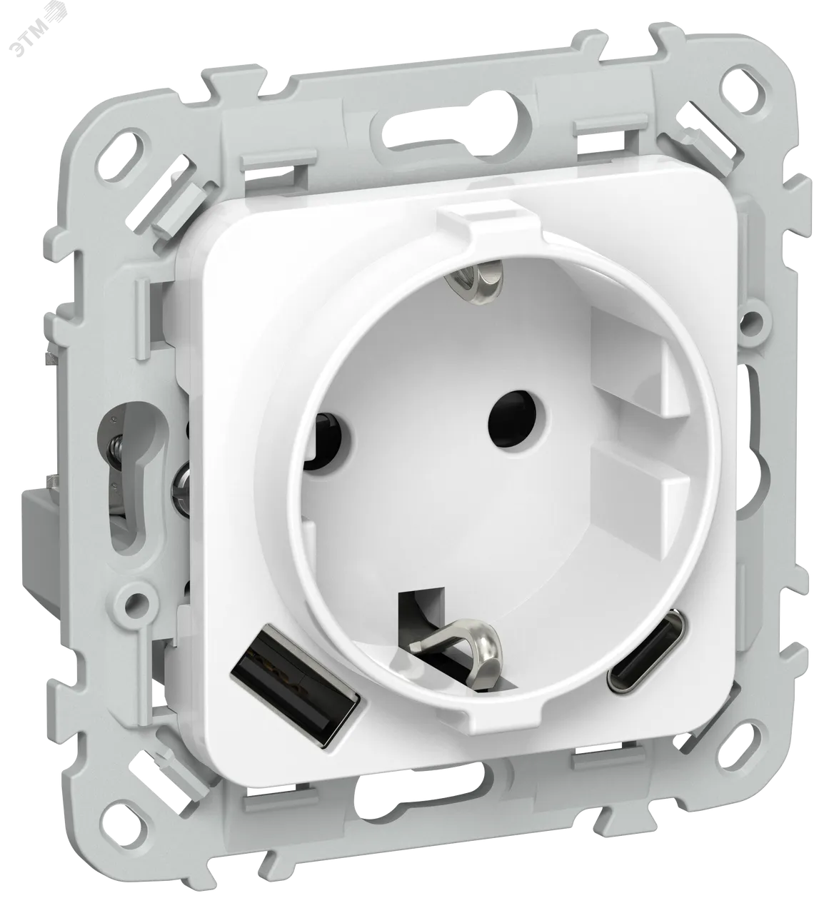 FLITE Розетка 1-местная с заземлением с защитными шторками 16А с USB A+C 20Вт безвинтовое крепление РСЮшс11-1-ФлБ белый IEK FI-R14-16-1-U22-020-K01