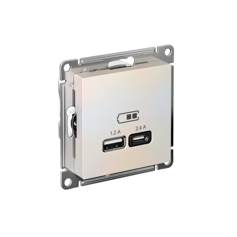 Розетка USB AtlasDesign тип A+C 5В/2.4А 2х5В/1.2А механизм жемчуж. SE ATN000439