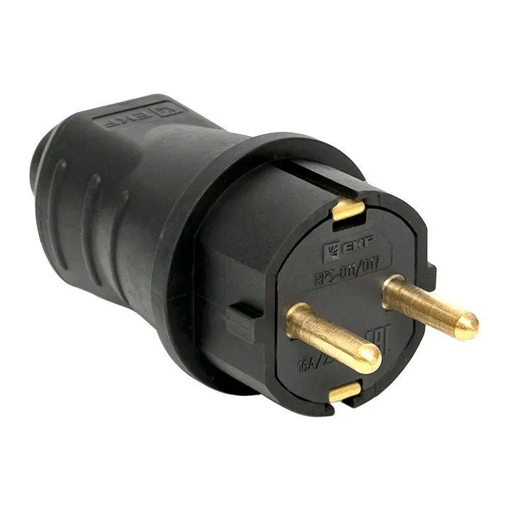 Вилка прямая 16А 2P+PE 230В IP44 каучук черн. RPS-011-16-230-44