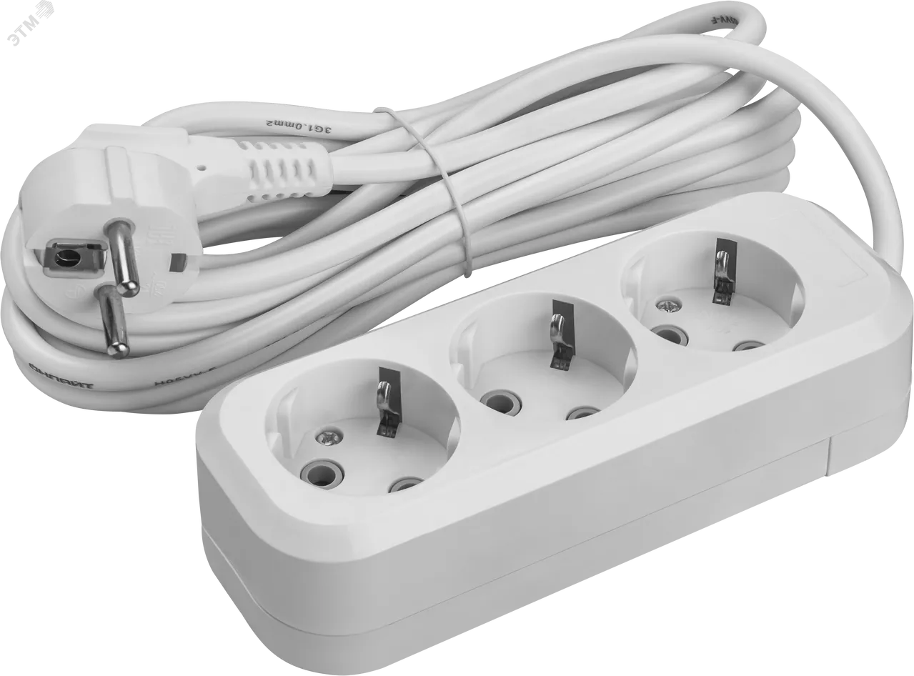 Удлинитель бытовой OPE-S-03-500-E-3x1 с заземлением 3 розетки 5м ПВС 3х1 3500 Вт 33286