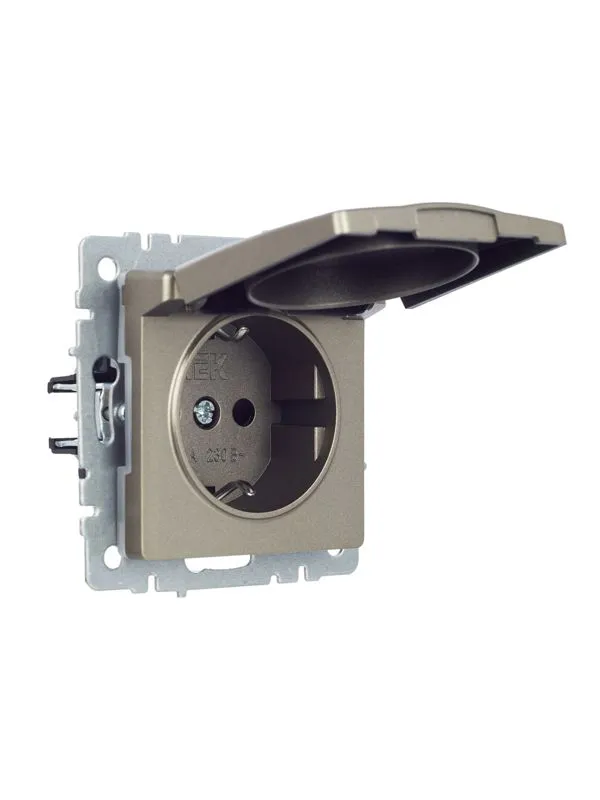 Розетка BRITE РСбш10-3-44-БрШ 16А IP44 с заземл. защ. шторки с крышкой шампань BR-R16-16-44-K37