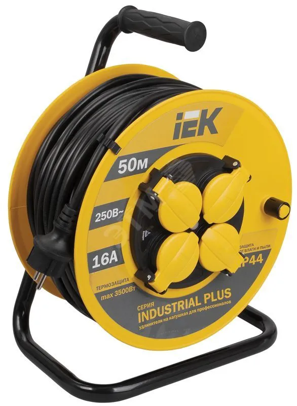 Удлинитель на катушке 4х50м с заземл. 16А IP44 Industrial plus УК50 3х1.5 термозащита WKP15-16-04-50-44