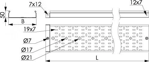 Лоток перфорированный 100х50х3000мм горячеоцинкованный 3526215HDZ