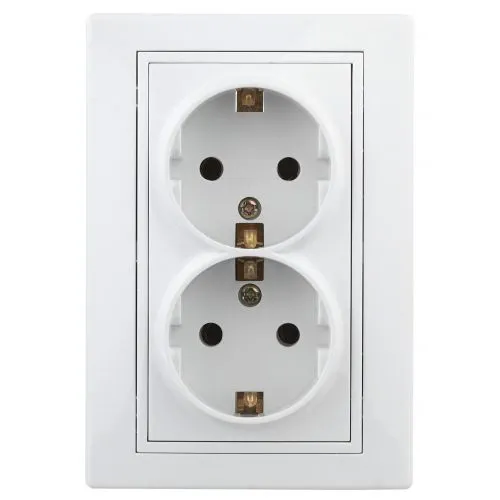 Розетка 2-м СП Plano 1-208-01 16А IP20 250В 2х2P+E Schuko защ. шторки бел. Б0053933