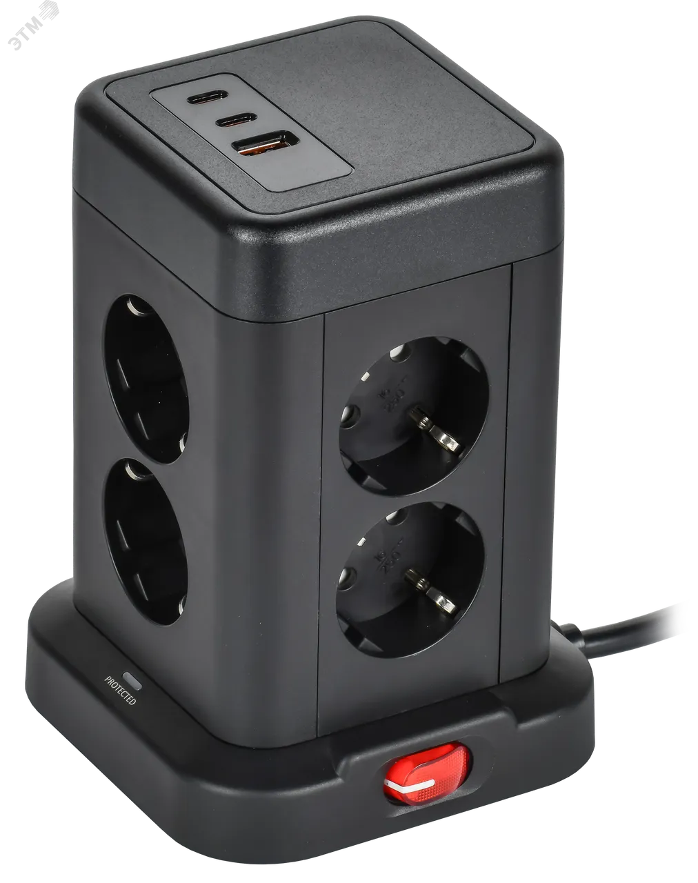 DOMINIC Удлинитель У08K 8 мест 2P+PE 1,5м 3х1,0мм2 16А/250В USB A+C 20Вт черный IEK DN-YP30-16-08-01-ZKU-K02