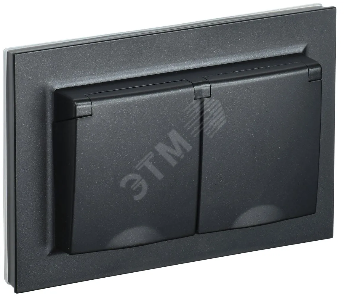 Розетка 2-м СП BRITE РСбш12-3-44-БрЧ 16А в сборе IP44 с крышкой черн. BR-R26-16-44-K02-F