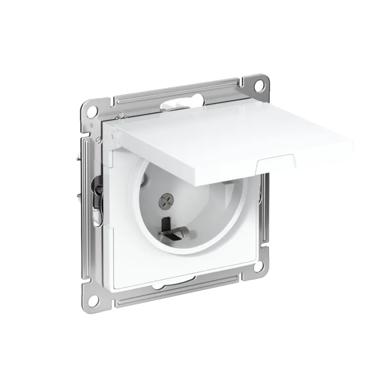 Розетка 1-м СП AtlasDesign 16А IP20 с заземл. защ. шторки с крышкой механизм бел. SE ATN000146