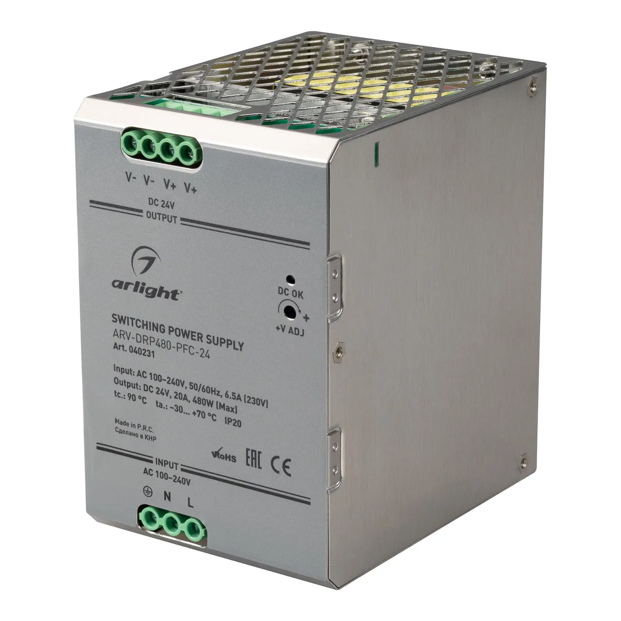 Блок питания ARV-DRP480-PFC-24 (24V, 20A, 480W) 040231