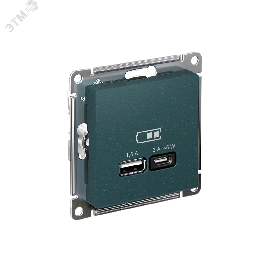ATLASDESIGN USB РОЗЕТКА A + тип-C 45W высокоскор.заряд. QC,PD, механизм, ИЗУМРУД ATN000829