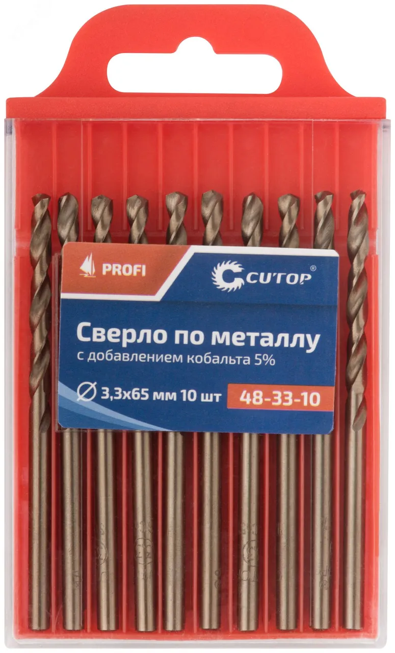 Сверло по металлу Cutop Profi с кобальтом 5%, 3.3 x 65 мм (10 шт) 48-33-10