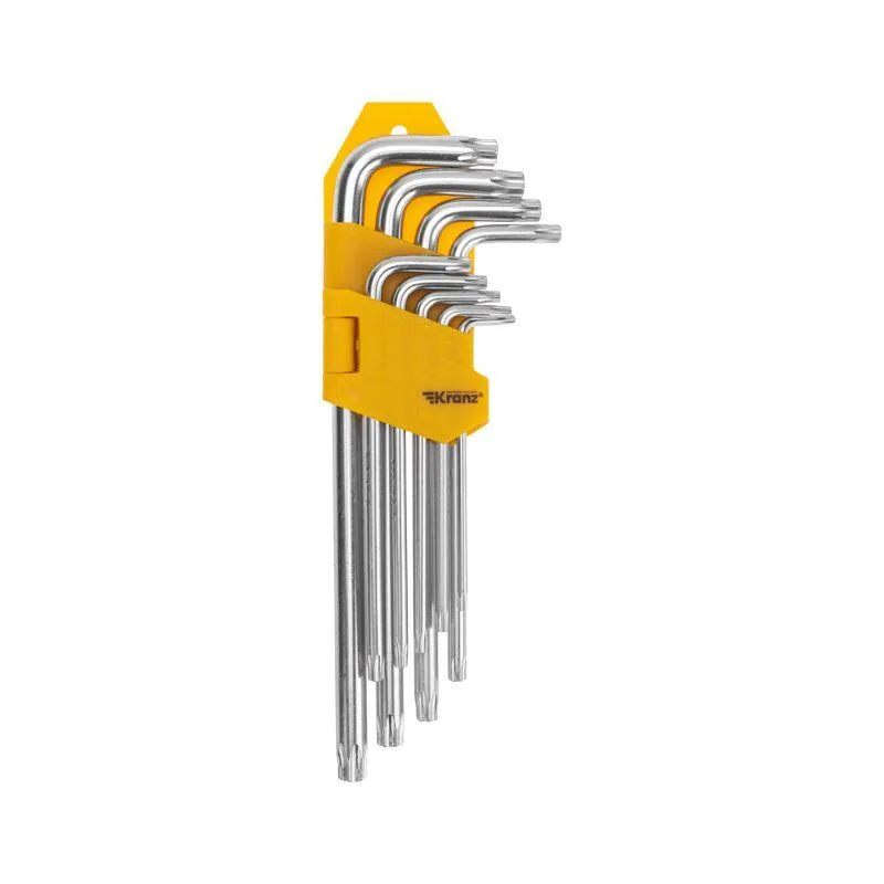 Набор ключей имбусовых Tamper-Torx KRANZ 9 шт., ТТ10-ТТ50, закаленные, удлиненные, никель KR-12-5221