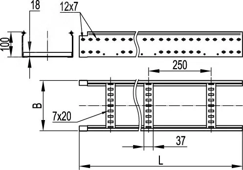 Лоток лестничный 100х600 L=3000мм горячеоцинкованный LL1060HDZ