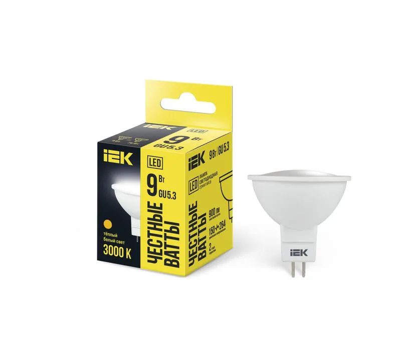 Лампа светодиодная MR16 софит 9Вт 230В 3000К GU5.3 LLE-MR16-9-230-30-GU5