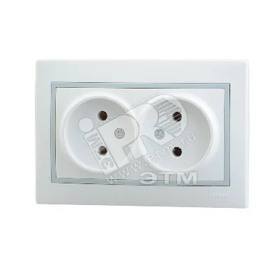 Розетка 2-м СП Mira 16А IP20 без заземл. с сер. вставкой керамика бел. 701-0215-128