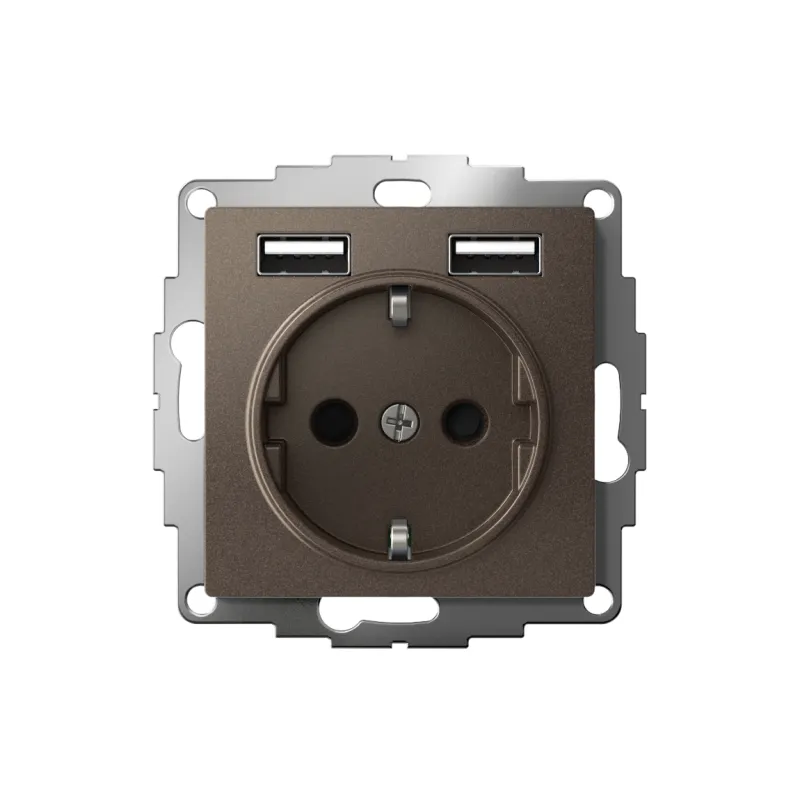 Розетка 1-м СП AtlasDesign 16А IP20 с 2-мя заряд. устройствами USB тип A+A 5В/2.4А 2х5В/1.2А механизм мокко SE ATN000630