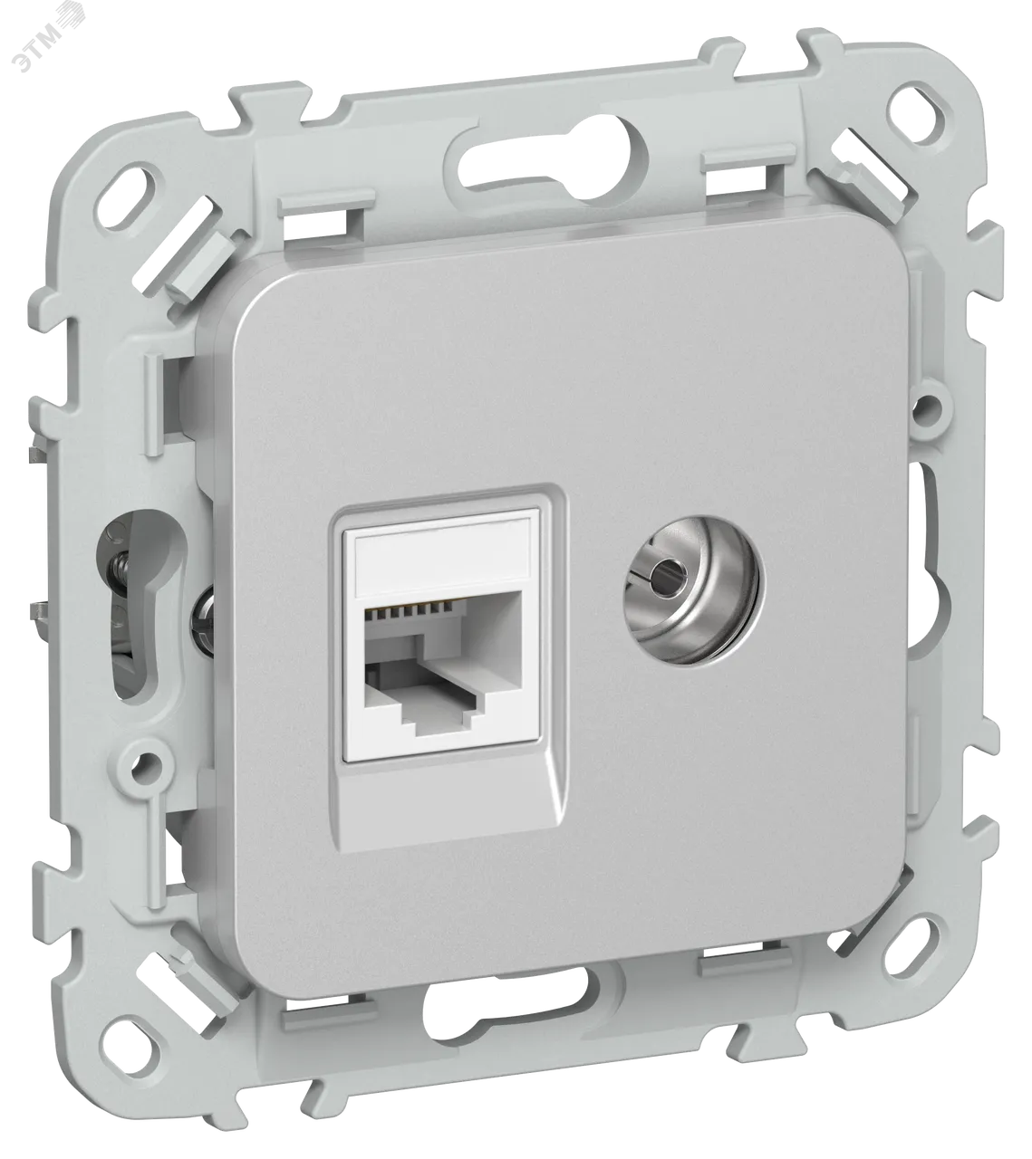 FLITE Розетка 2-местная RJ45/TV категория 5Е UTP РКТВ5е-2-0-ФлА алюминий IEK FI-AK22-1-K47