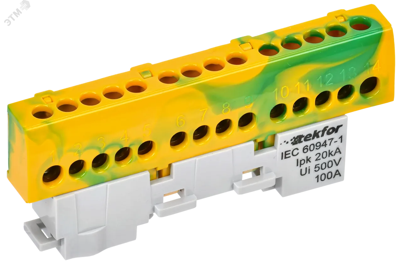 TEKFOR Шина PE земля изол на универсальном держателе 6х9-14-ЖЗ IEK TF-NN10-14-KL-K52