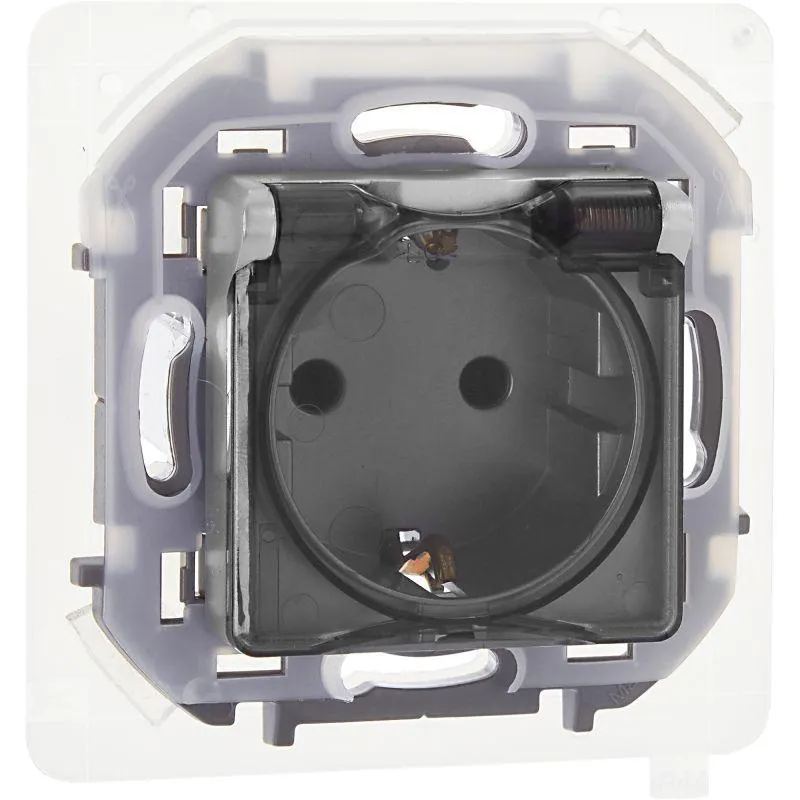 Розетка 1-м СП Inspiria 16А IP44 250В 2P+E защ. шторки с крышкой немецк. стандарт механизм алюм. Leg 673742