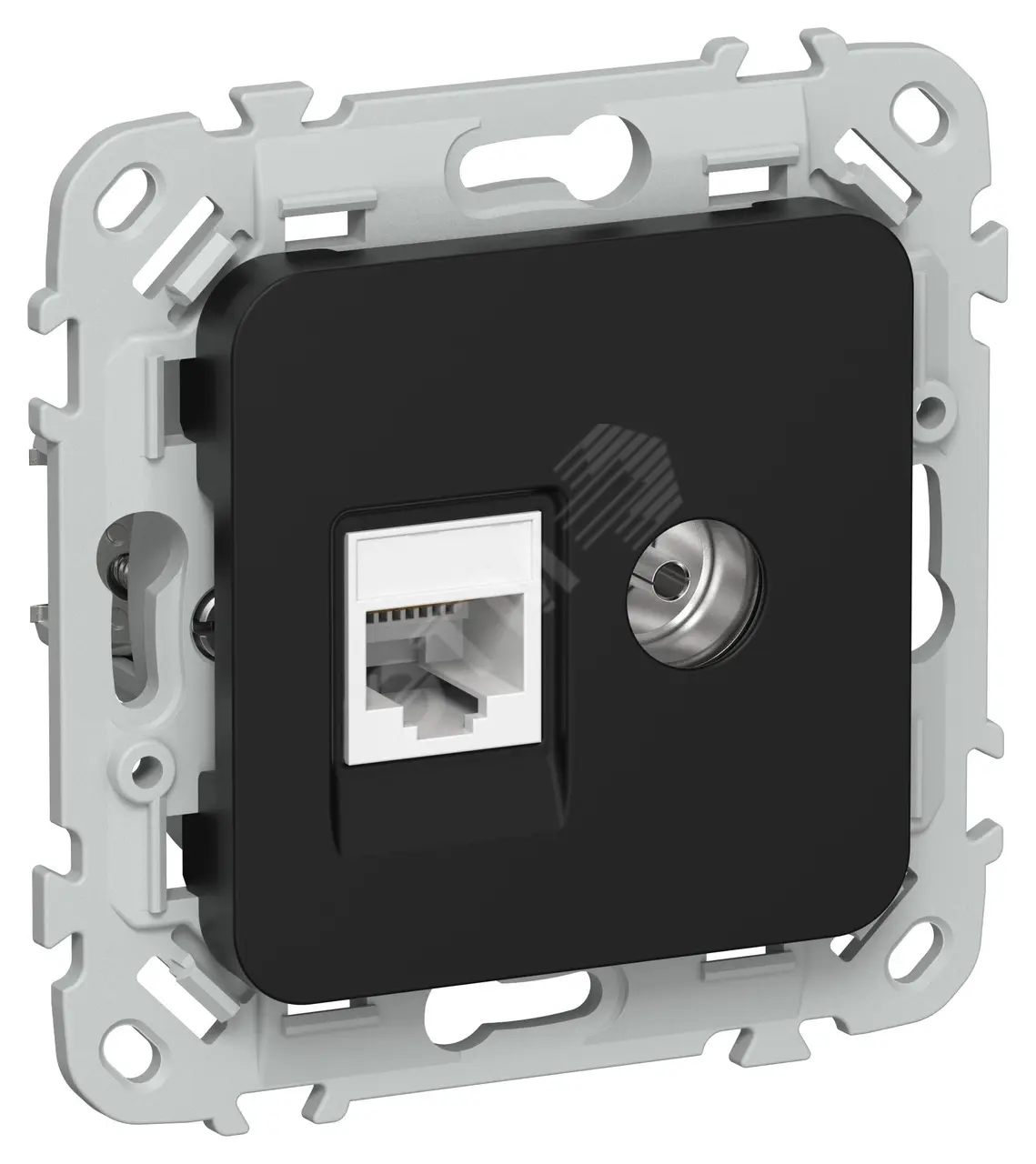 FLITE Розетка 2-местная RJ45/TV категория 5Е UTP РКТВ5е-2-0-ФлЧ черный IEK FI-AK22-1-K02