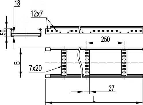 Лоток лестничный 50х200х3000мм Плюс LI5020