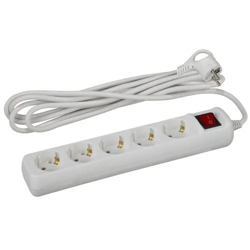 Удлинитель 5х1.5м с заземл. 10А IP20 UX-5es-1.5m ПВС 3х0.75 с выкл. Б0035756