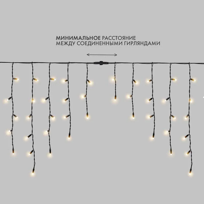 Гирлянда светодиодная "Айсикл" (бахрома) 4х0.6м 128LED тепл. бел. 230В IP67 черн. провод 2.3мм (нужен шнур питания 315-000) 255-226-6