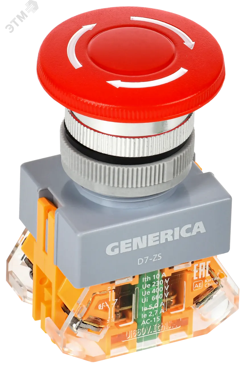 Кнопка D7-ZS Грибок d=22мм 1з+1р пов. с фикс. кр. GENERICA BBG50-11ZS-3-21-K04-G
