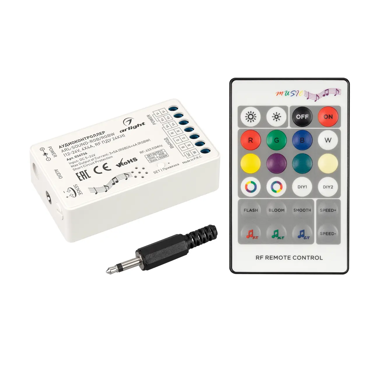 Аудиоконтроллер ARL-SOUND-RGB/RGBW (12-24V, 4x4A, RF ПДУ 24кн) 034726