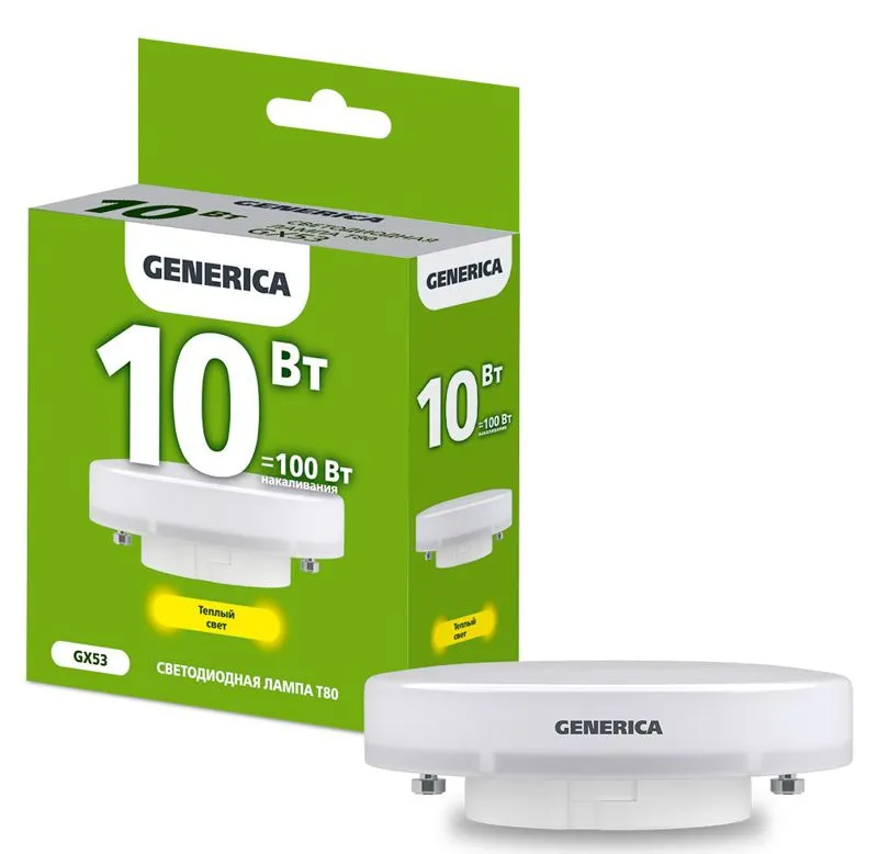Лампа светодиодная T80 10Вт таблетка 3000К GX53 230В LL-T80-10-230-30-GX53-G