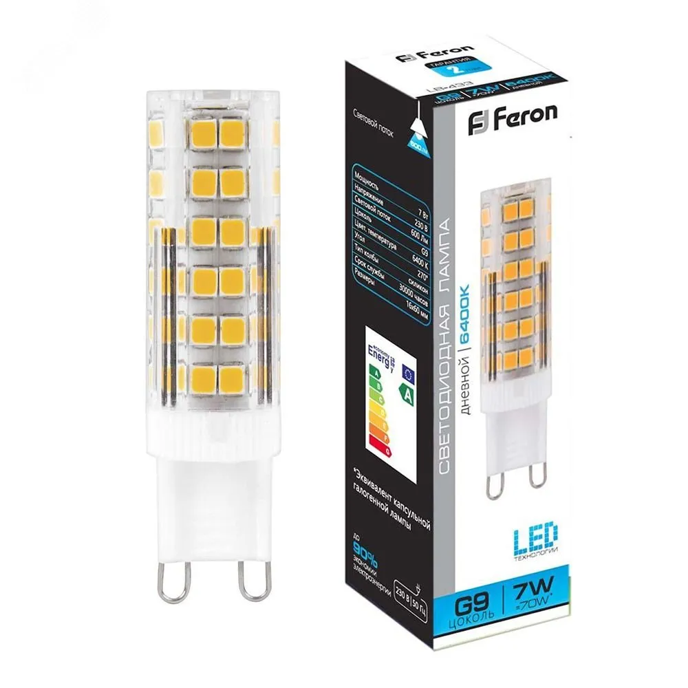 Лампа светодиодная LED 7вт 230в G9 дневной капсульная 25768