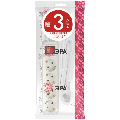 Удлинитель 4х3м с заземл. 16А IP20 U-4es-3m-3х1 ПВС 3х1 с выкл. Б0028381