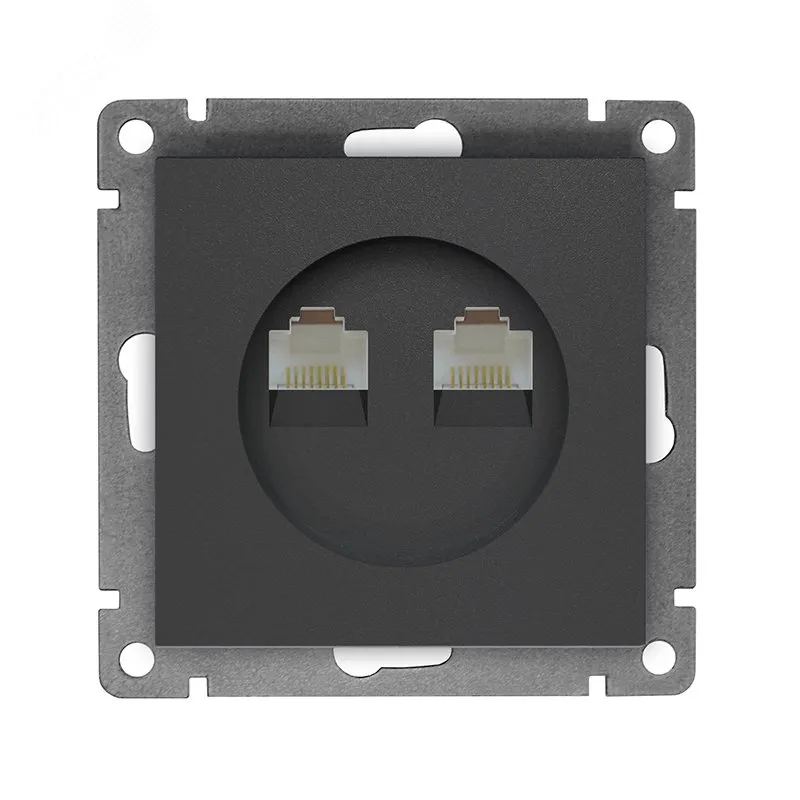 Розетка компьютерная двухместная UNIVersal серия Афина с/у, 1А, RJ45, графит (еврослот), механизм A1086-Gr