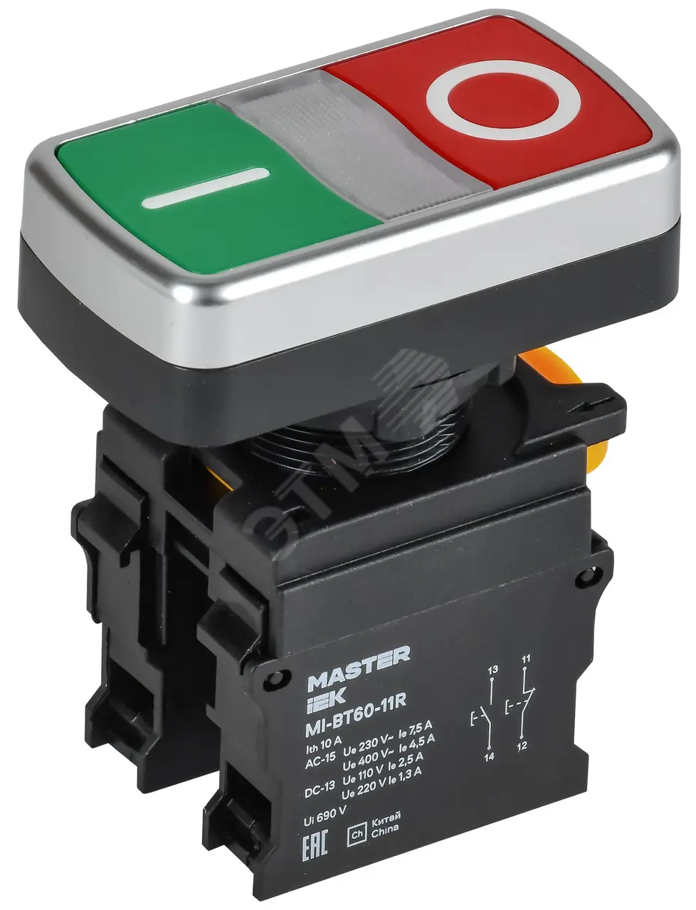 Кнопка I-O без подсветки d=22мм 1NO+1NC MASTER MI-BT60-11R-3-21-K51