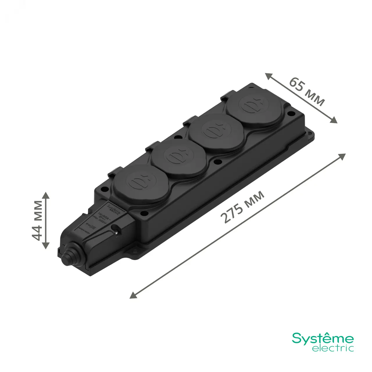 Колодка MultiSet 4х розетка 2К+З 16А/250В IP44 каучуковая черн. SE MST4104BK