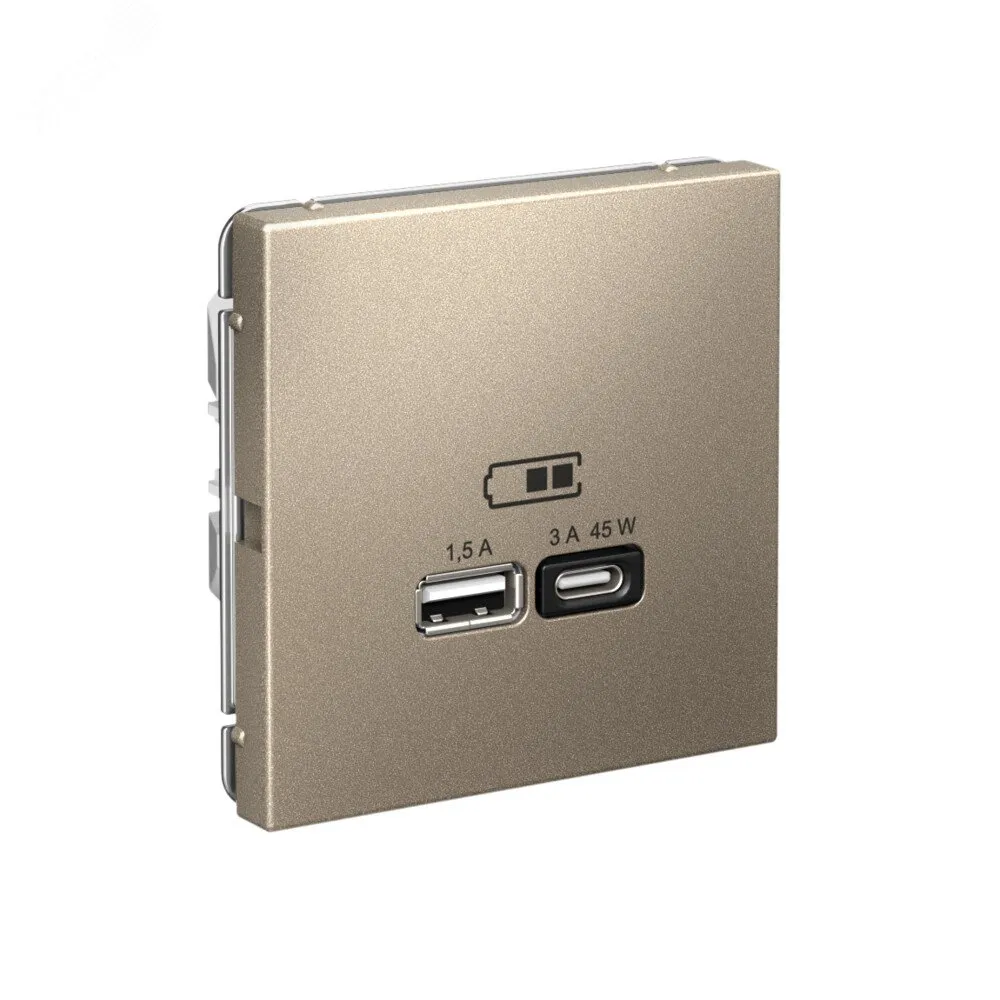 ARTGALLERY USB розетка A + тип-C 45Вт высокоскор.заряд. QC, PD, механизм, шампань GAL000529