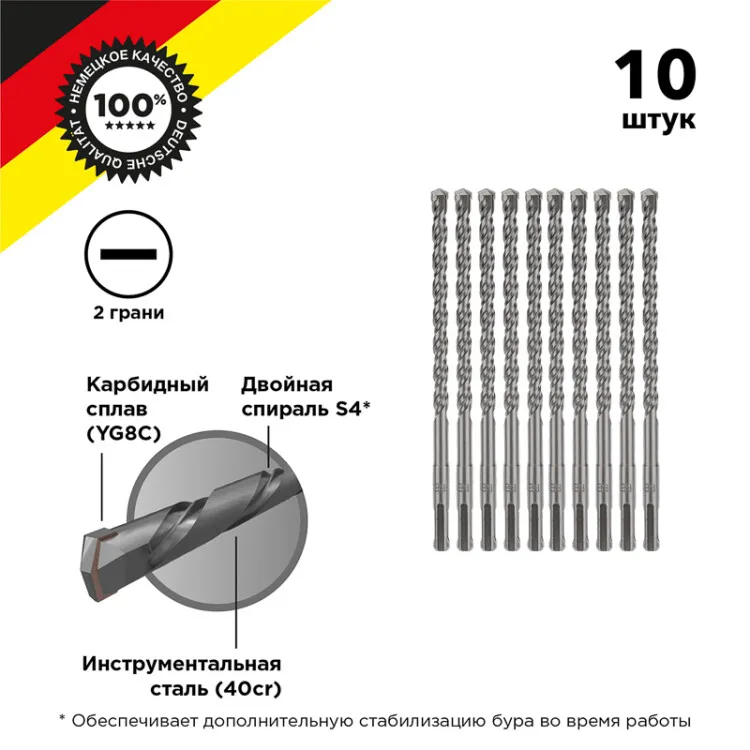 Бур по бетону 8x160x100 мм SDS PLUS (10 шт.) KR-91-0012-4