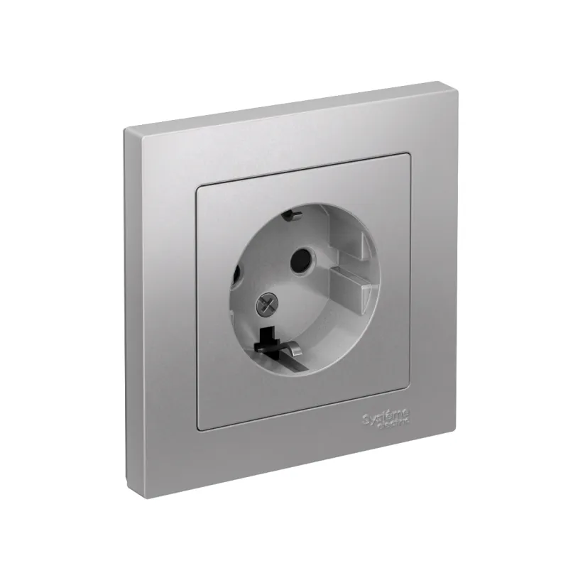 Розетка 1-м СП AtlasDesign 16А IP20 с заземл. защ. шторки в сборе алюм. SE ATN000344