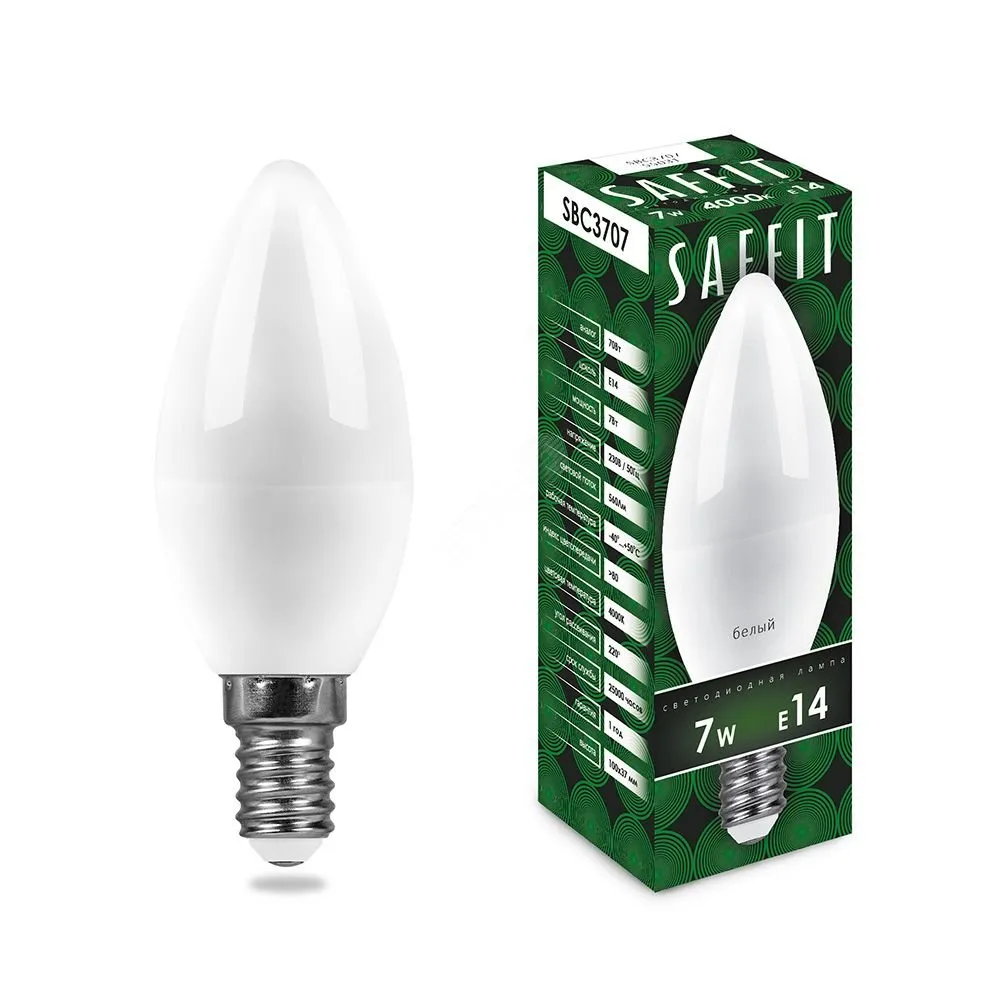 Лампа светодиодная LED 7вт E14 белый матовая свеча 55031