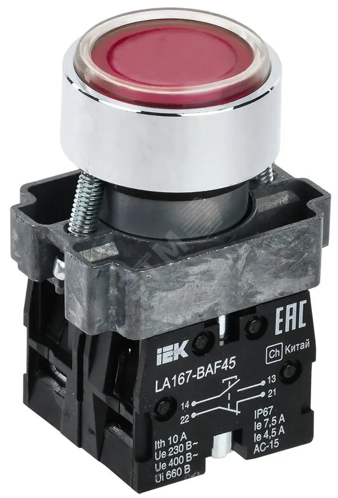 Кнопка LA167-BAF45 d=22мм 1з+1р красная BBT20-BAF45-3-22-67-K04