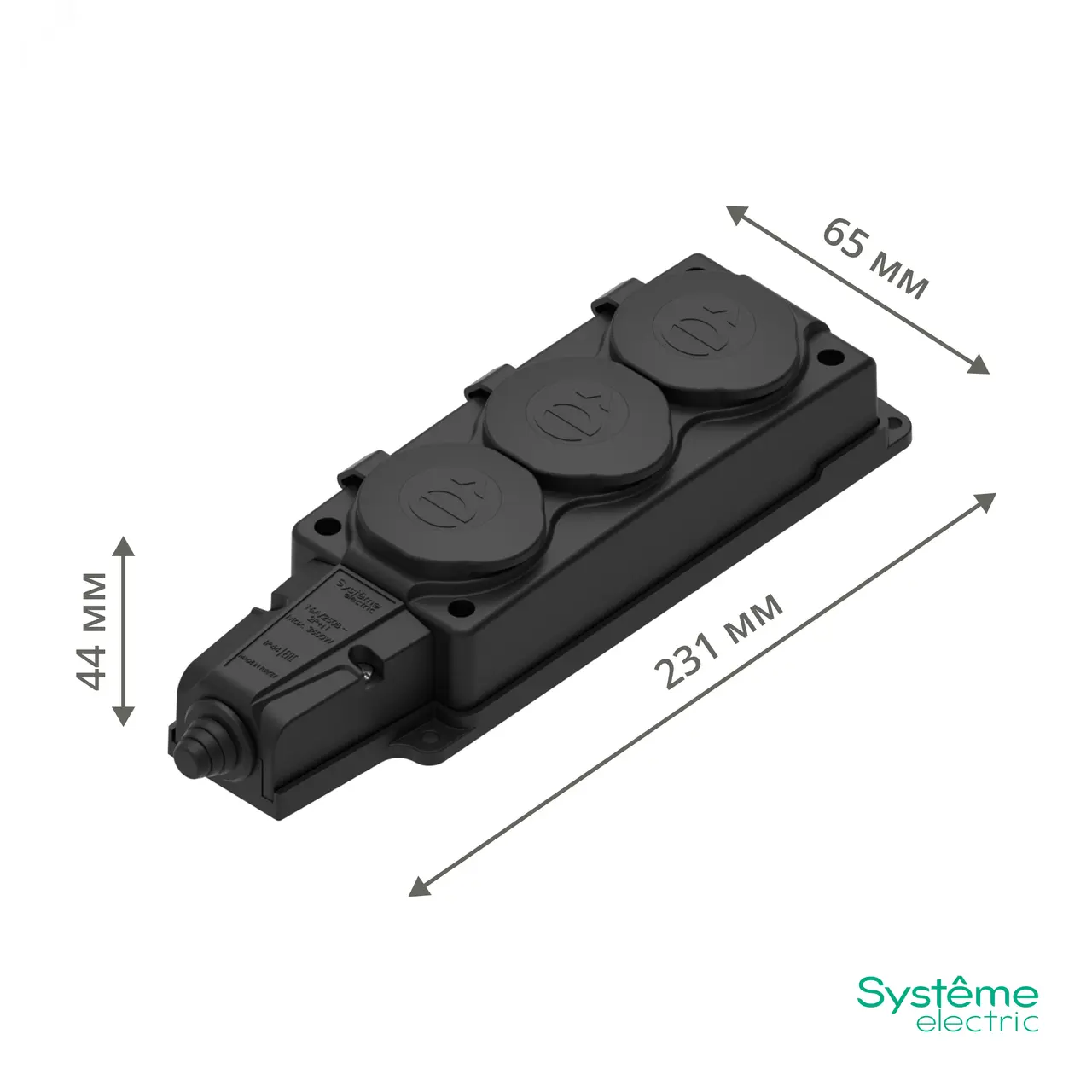 Колодка MultiSet 3х розетка 2К+З 16А/250В IP44 каучуковая черн. SE MST4103BK