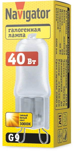 Лампа галогенная 94 232 JCD9 40Вт капсула G9 3000К 230В frost 2000h 94232